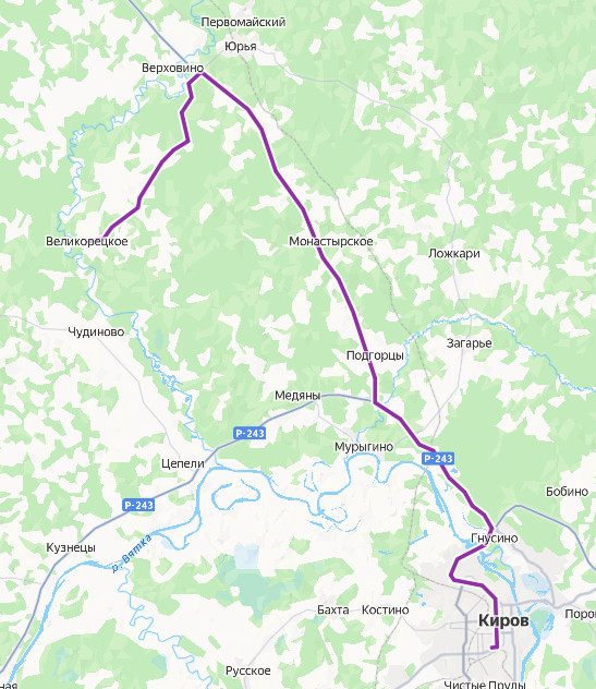 Автобус 242 - Великорецкое - Киров - расписание, маршрут, остановки Маршрут движения автобуса 242 - Великорецкое - Киров