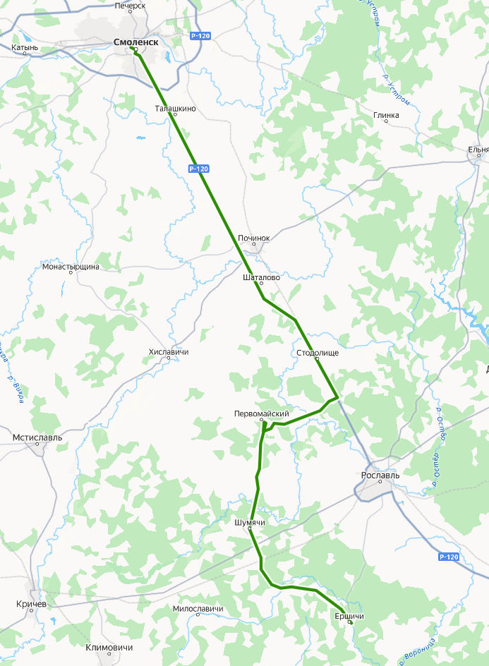 Автобус 504 - Ершичи - Смоленск - расписание, маршрут, остановки Маршрут движения автобуса 504 - Ершичи - Смоленск