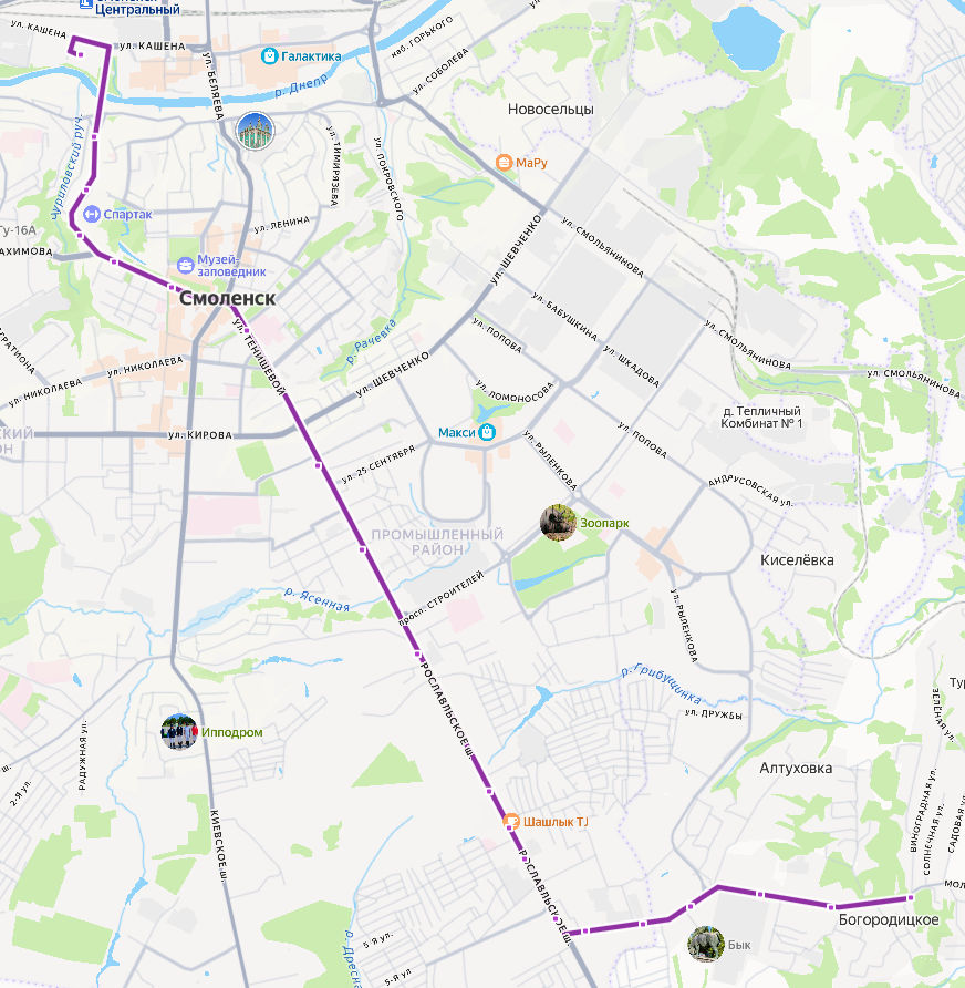 Маршрутка 143 - Смоленск - Богородицкое - расписание, маршрут, остановки Маршрут движения маршрутки 143 - Смоленск - Богородицкое