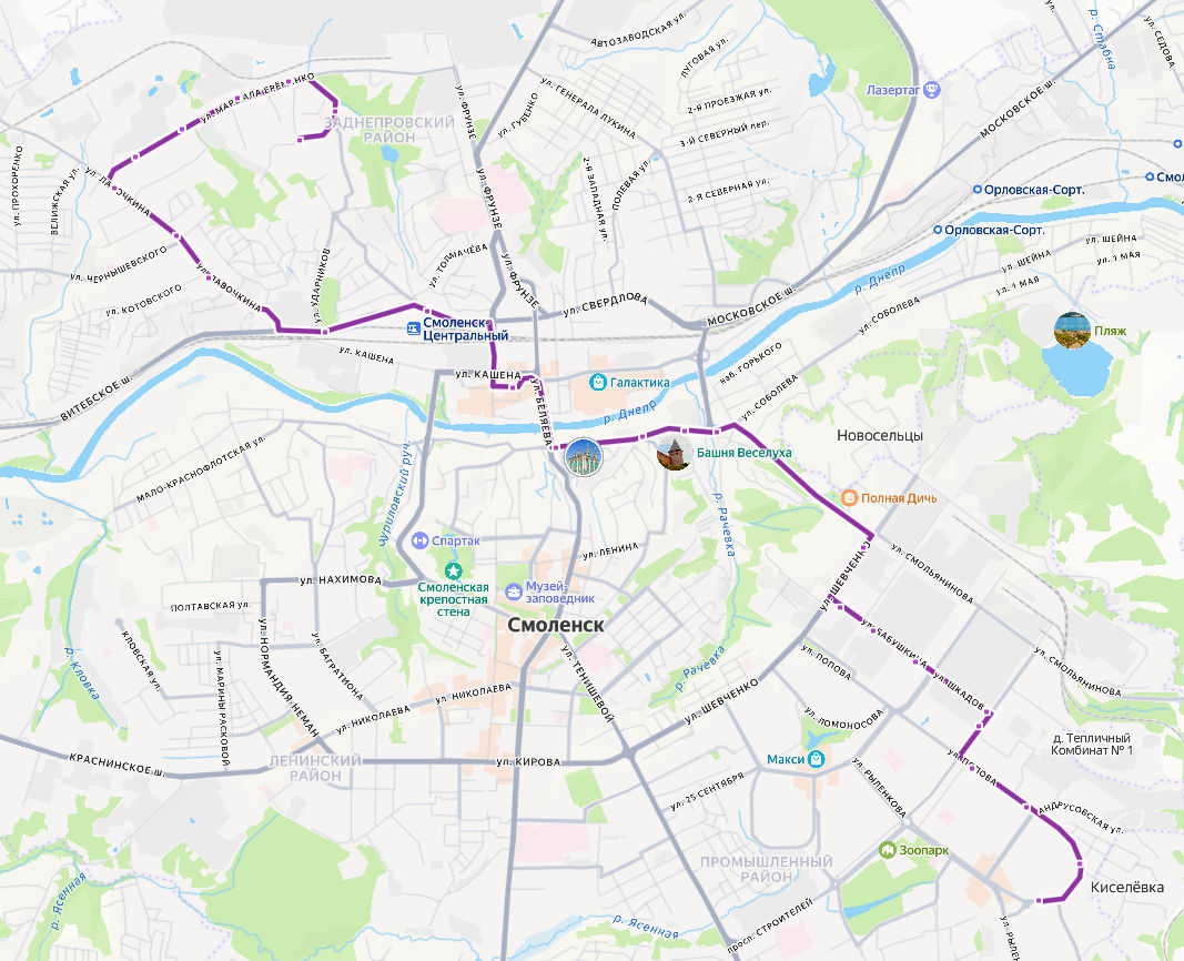 Маршрутка 34 Смоленск - мкр. Королёвка - Школа 37 - расписание, маршрут, остановки Маршрут движения маршрутки 34 в Смоленске - мкр. Королёвка - Школа 37