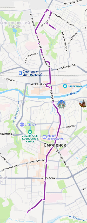 Маршрутка 46 Смоленск - ул. Островского - Киевский переулок - расписание, маршрут, остановки Маршрут движения маршрутки 46 в Смоленске - ул. Островского - Киевский переулок